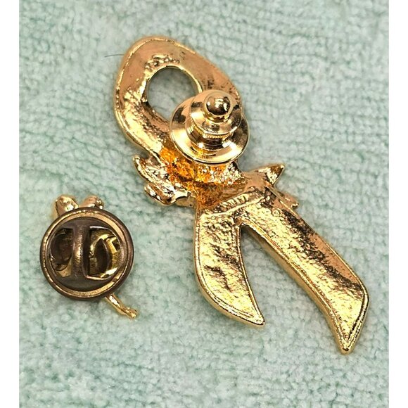 Gold & Peach Ribbon Awareness Pin With Rose and Gold Rose Lapel Pin Set JE360 - Picture 3 of 6